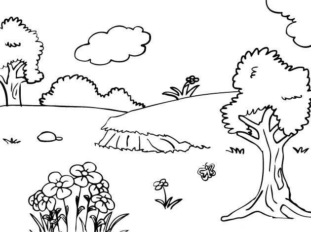 gambar mewarnai pemandangan alam pedesaan