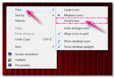 change desktop icons, large, small, medium