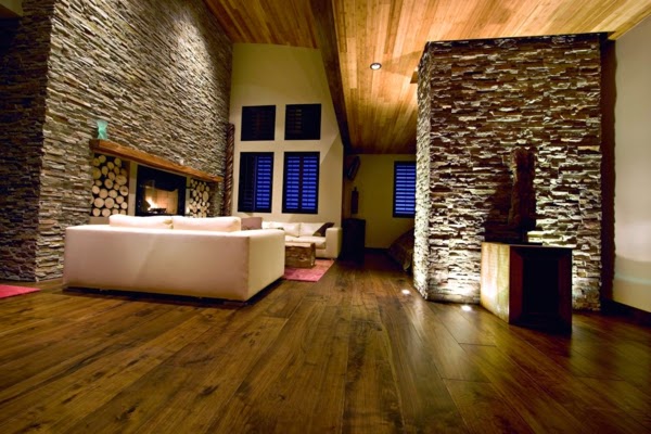 Salas con paredes de piedra natural - Decoración de salas con estilo