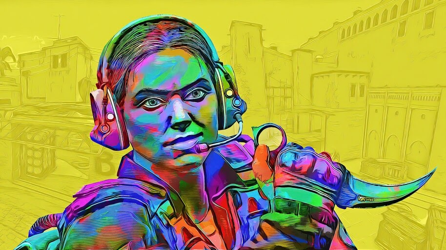 CS:GO, Karambit, Knife, Counter Terrorist, Girl, Colorful, 4K, #4.3193