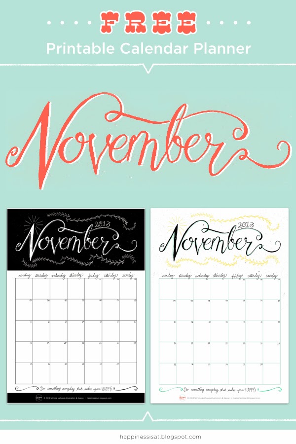 FREE November printable calendar planner by Happiness is... illustration & design