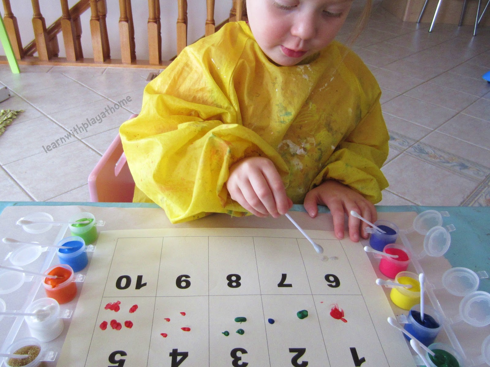 Learn with Play at Home QTip (cottonbud) Painting. Learning Numbers