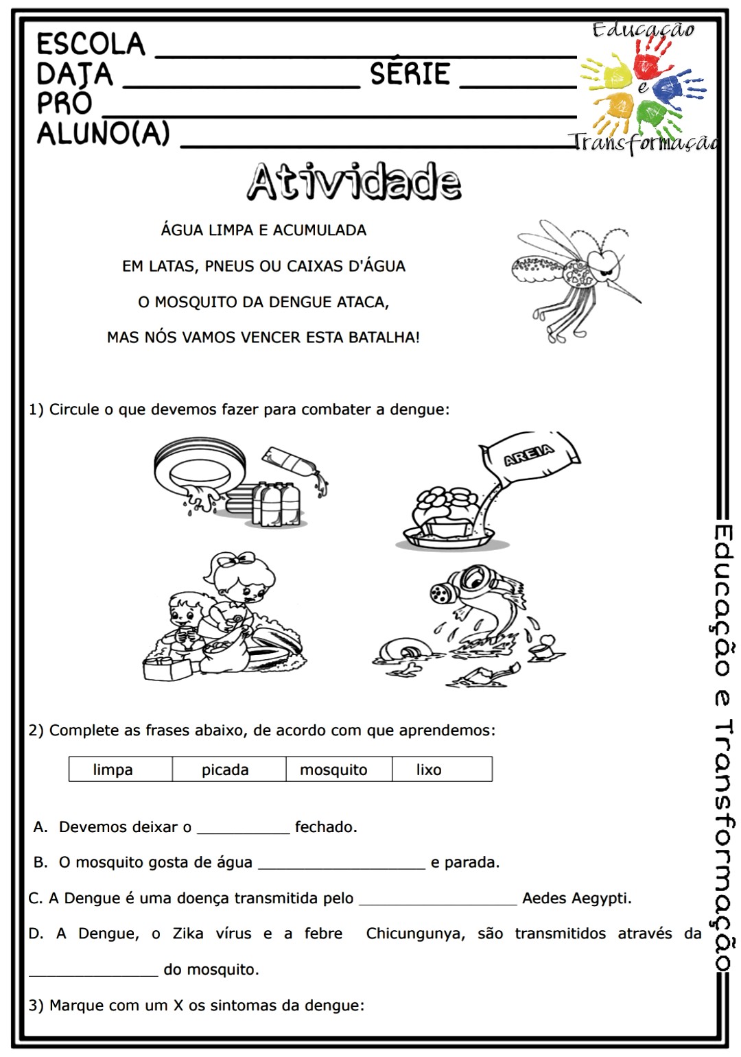 Dengue Atividade para trabalhar sobre a dengue... ~ Atividade para imprimir
