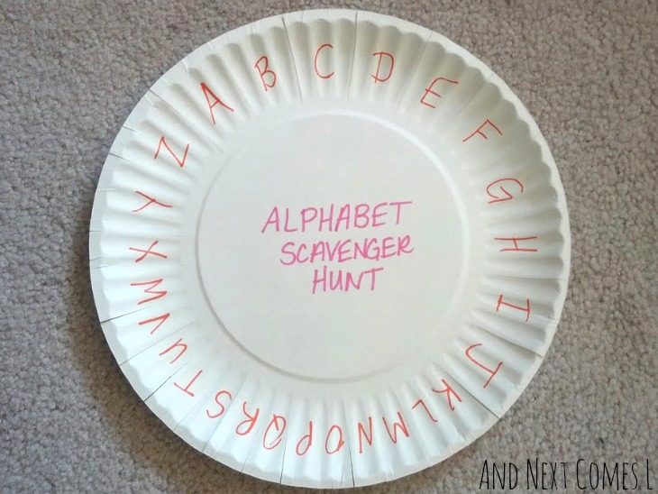 Outdoor alphabet walk and scavenger hunt from And Next Comes L