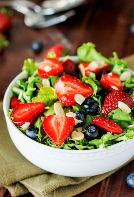 Strawberry, Blueberry, & Greens Salad with Honey Vinaigrette Dressing ~ a perfect Spring salad.