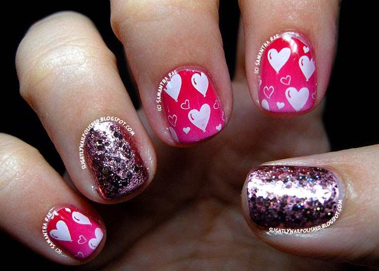 Slightly Nail Polished: Valentine's Day: Glitter, Gradient and Stamping ...