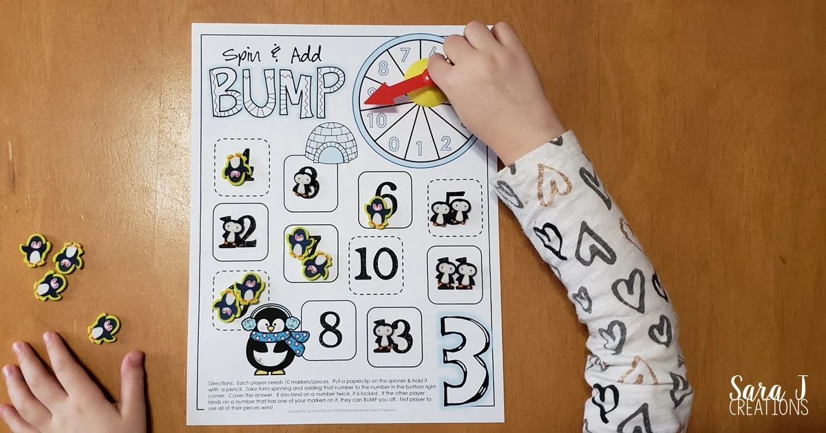 Penguin addition games are the perfect way to practice math facts for numbers up to 10. Easy print and play makes it ideal for kindergarten or first grade math centers. Grab your free printable games now!