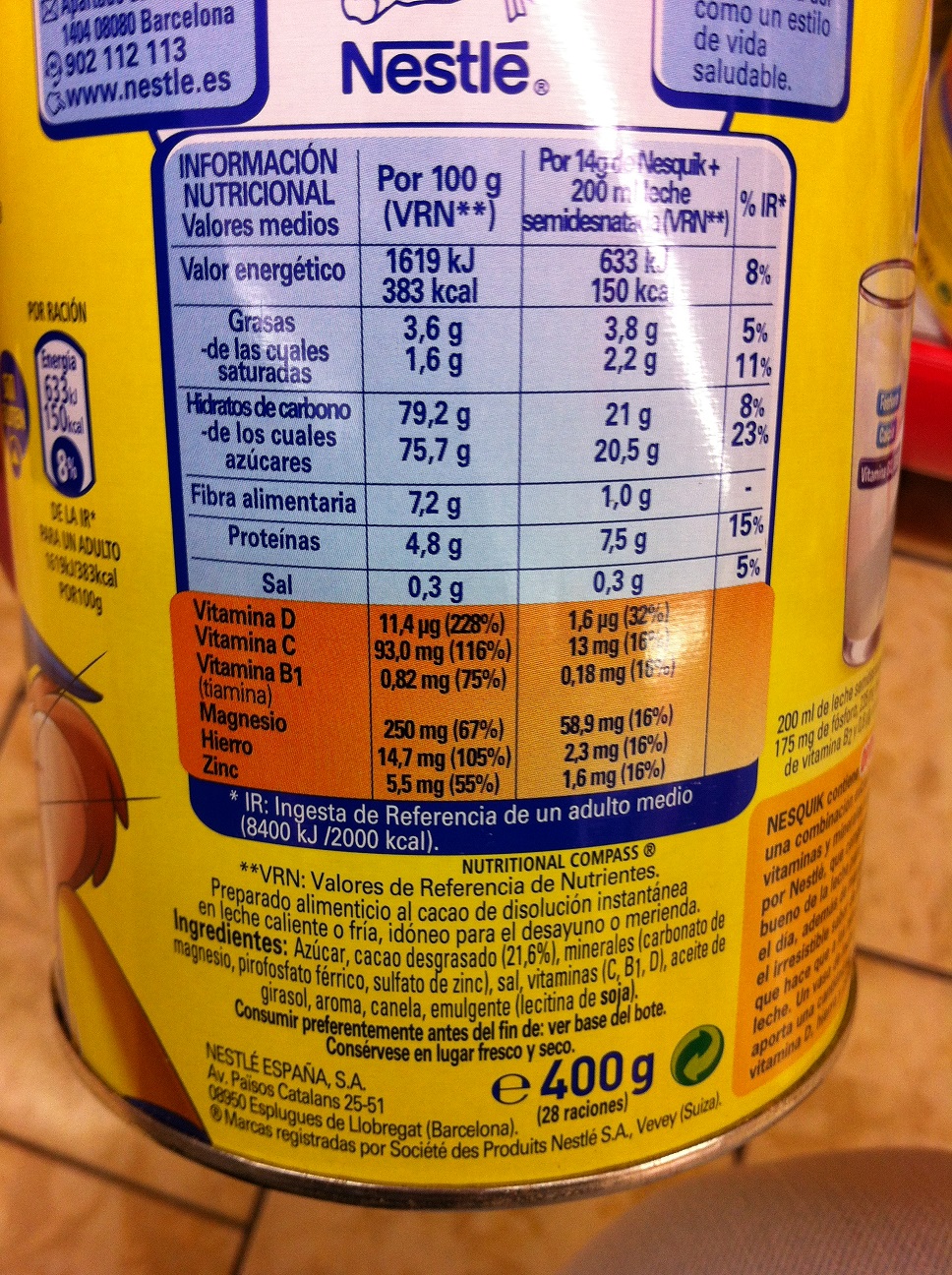 ingredientes cola cao