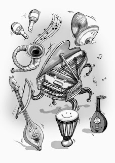 Kinderbuchillustration, Instrumente, Musik