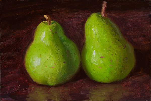 Wang Fine Art Two Pears Still Life Oil Painting Fruit Daily Painting A Day