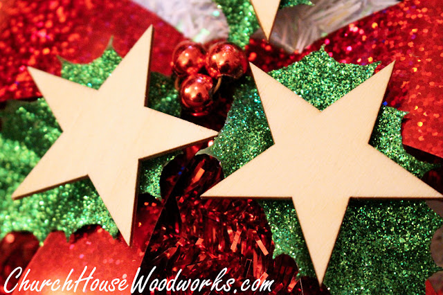 Wooden Star Ornaments - Christmas DIY Craft Projects- Christmas Village Miniatures And Wreath Ideas by ChurchHouseWoodworks.com