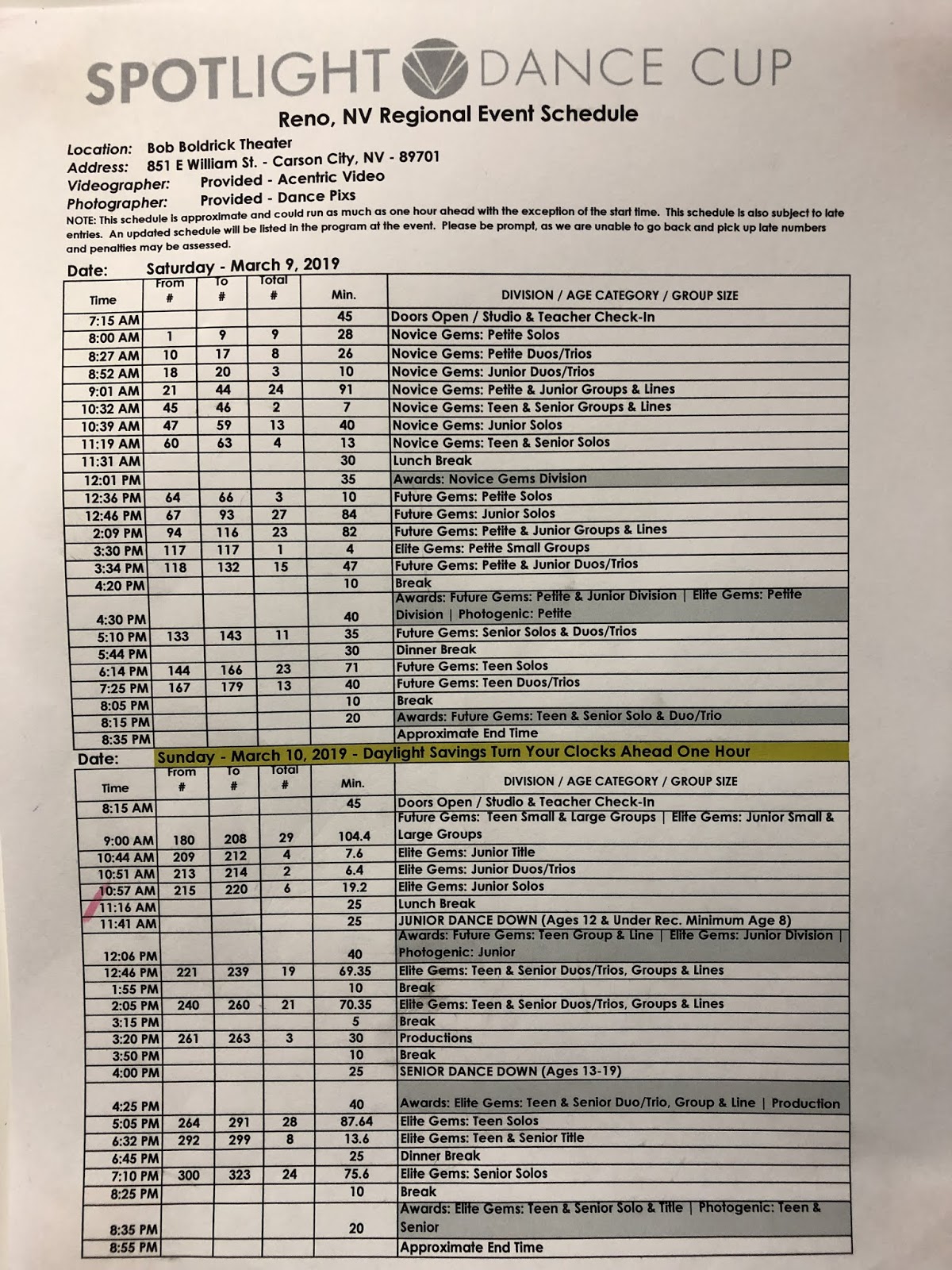 NDA Family Connect Spotlight Dance Cup Schedule