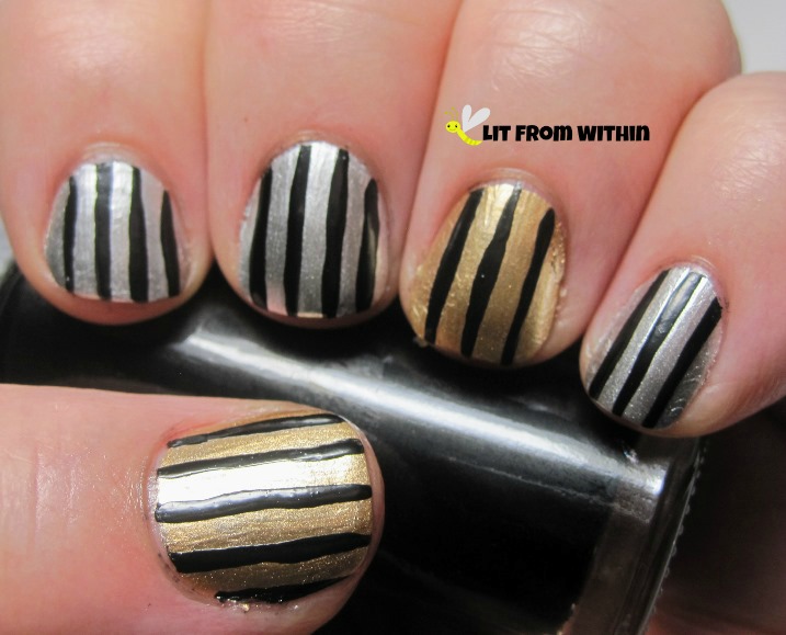  used my trusty black nail art striper to make vertical stripes down the nail