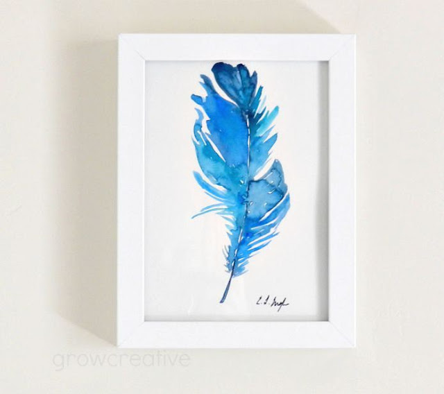 Original Watercolor Blue Bird Feather: growcreativeblog