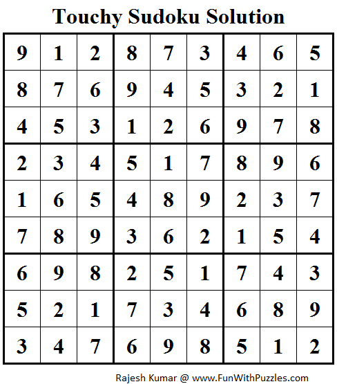 Touchy Sudoku (Daily Sudoku League #94) Solution