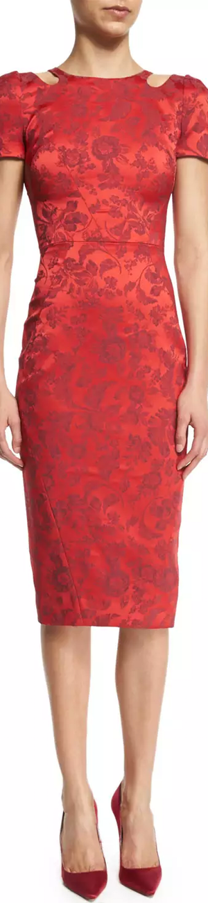 Zac Posen Short-Sleeve Cocktail Dress W/Cutouts, Scarlet