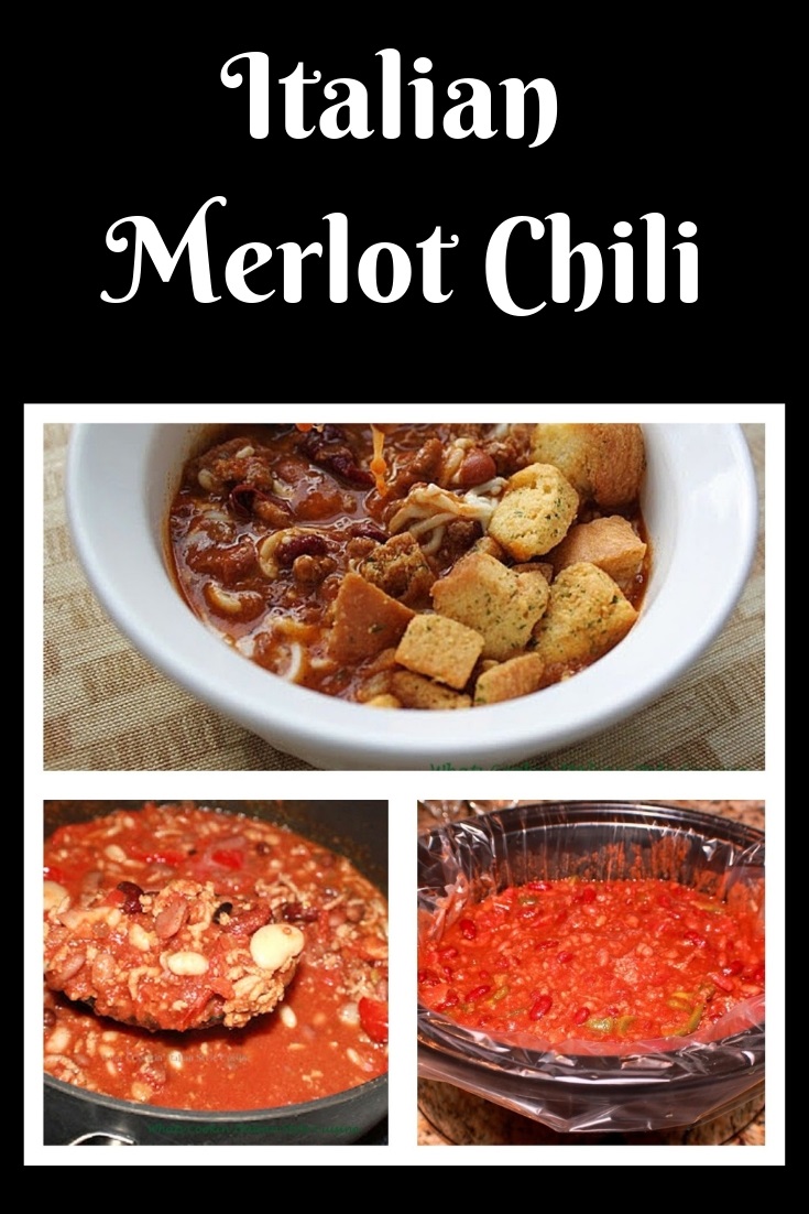 this is a delicious chili made with Italian herbs, spices, meat and beans with a splash of Merlot wine.