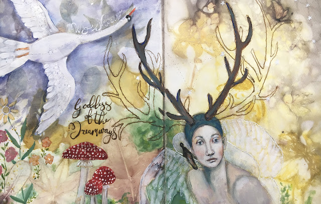 Elen of the Ways- art journal spread for Sacred Arts with Galia Alena