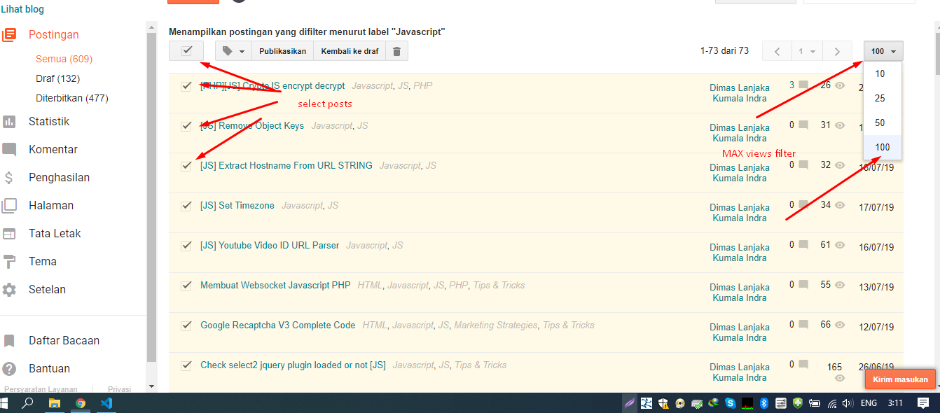 How to bulk delete category label from blogger posts