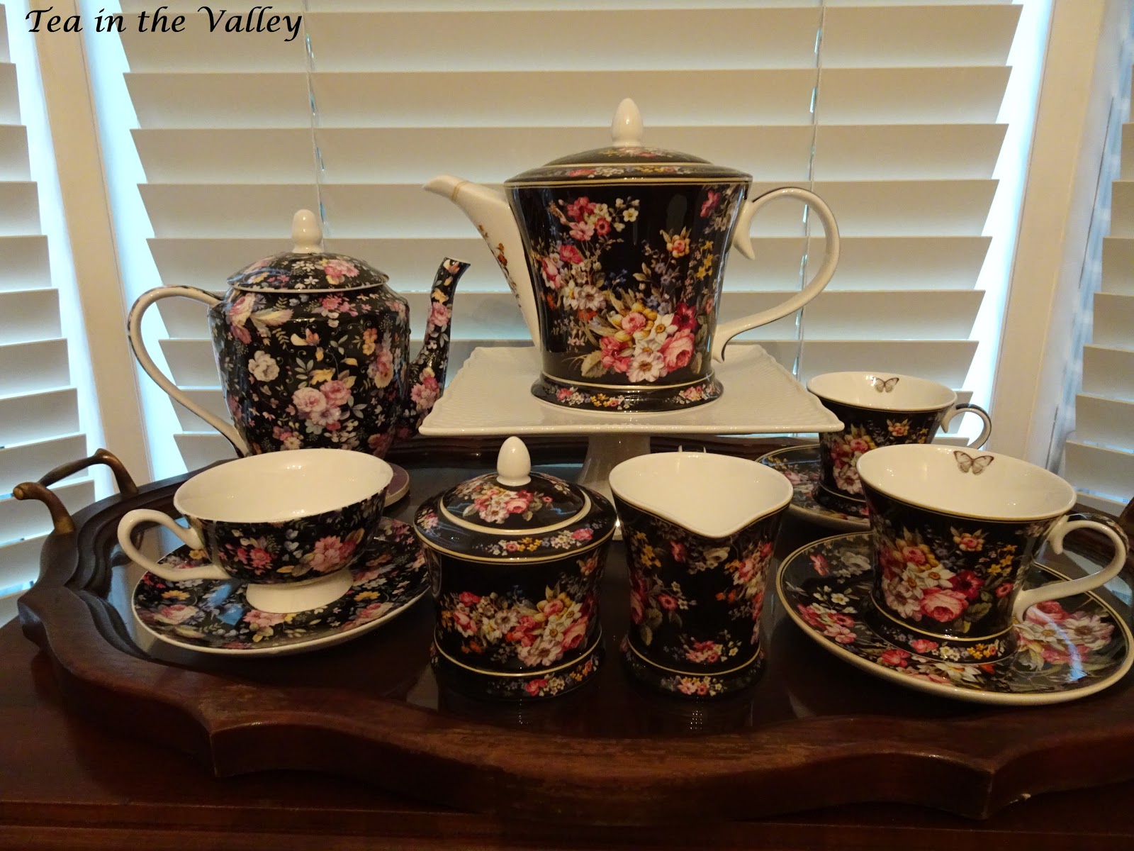 Tea in the Valley Black chintz tea sets
