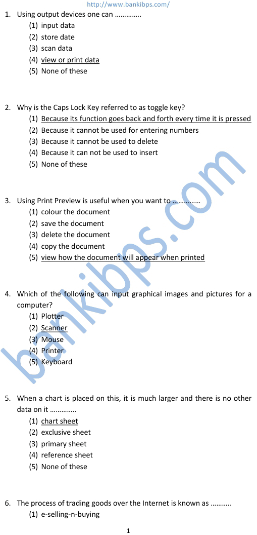 computer question for ibps clerk exam 2011