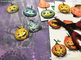 photo of artwork showing Tim Holtz Pumpkinheads and Ravens Stamps