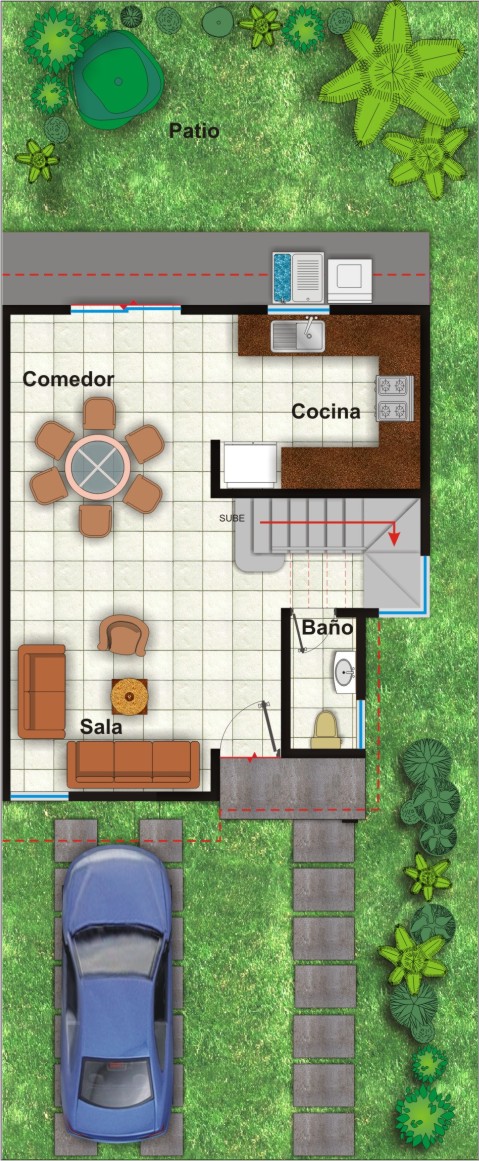 Planta arquitectónica de casa de dos plantas y 3 recámaras