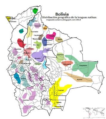Mapa de Distribución geográfica de la lenguas nativas de Bolivia