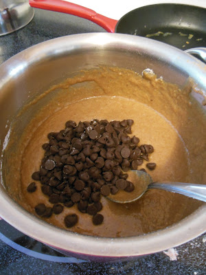 Applesauce Spice Chocolate Chip Cake, stirring in the chocolate chips!