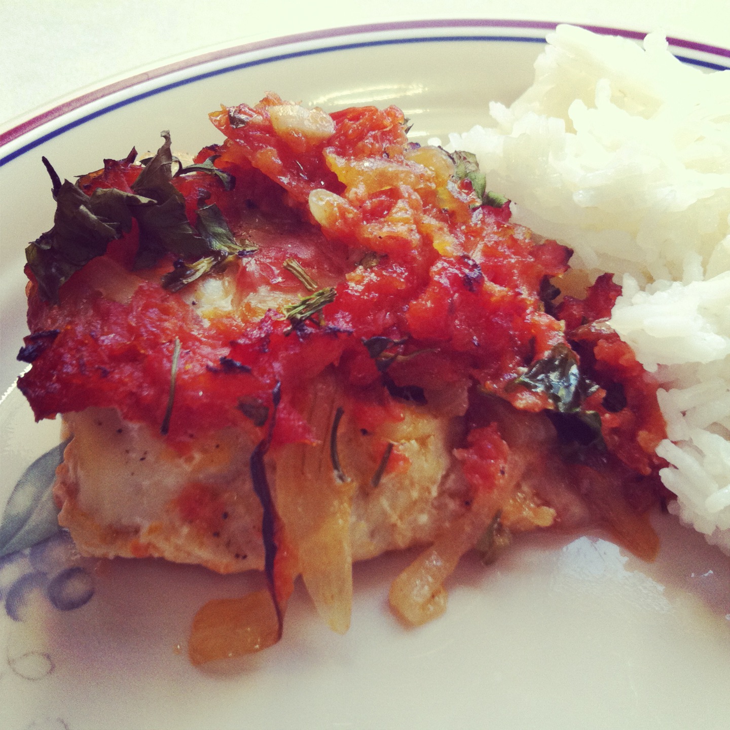 lydie's kitchen Baked Fish with Tomatoes and Onions