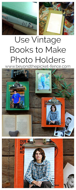 Use old vintage books to make photo frames and picture holders
