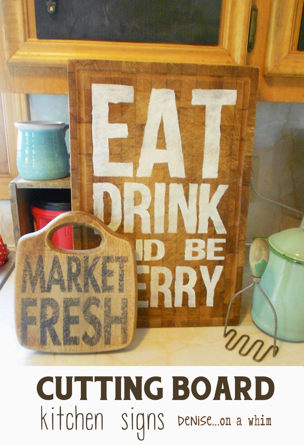 Garage Sale Cutting Boards Find New Life as Kitchen Signs via Denise on a Whim.