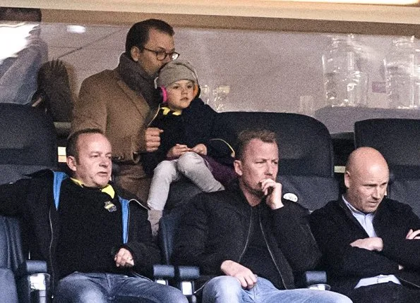  Princess Estelle of Sweden and her father Prince Daniel watched a football match on Sunday at Sweedbank Arena in Stockholm