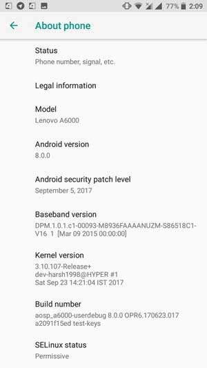 Android 8.0 Oreo Based AOSP ROM for Lenovo A6000/Plus