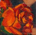 Small painting of a close up of a red plastic rose.