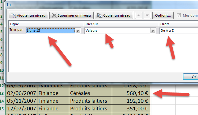 Options de tri deslignes Options de tri deslignes