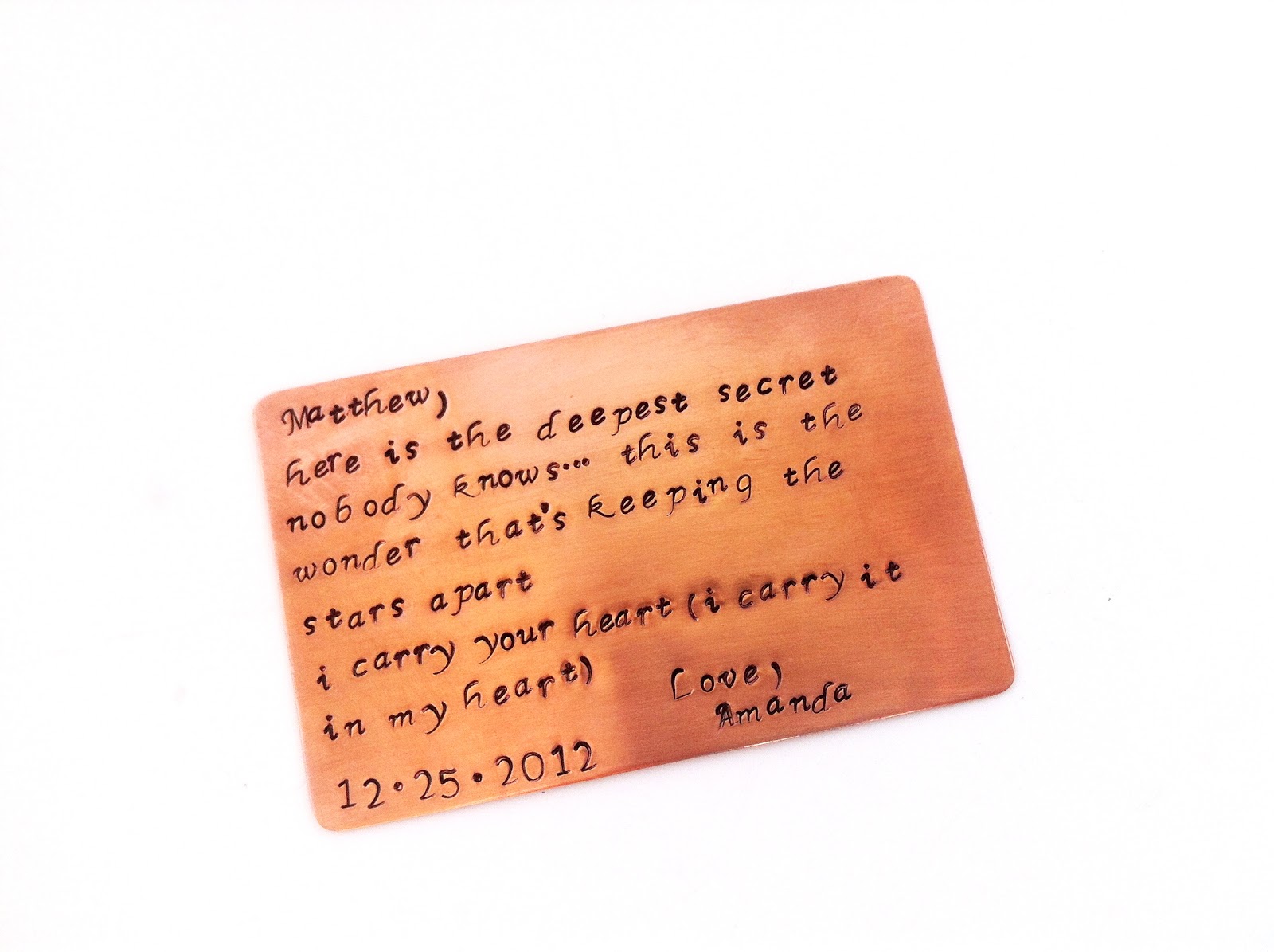 Timeless Maiden Copper Wallet Insert Keepsake Card (i carry you in my