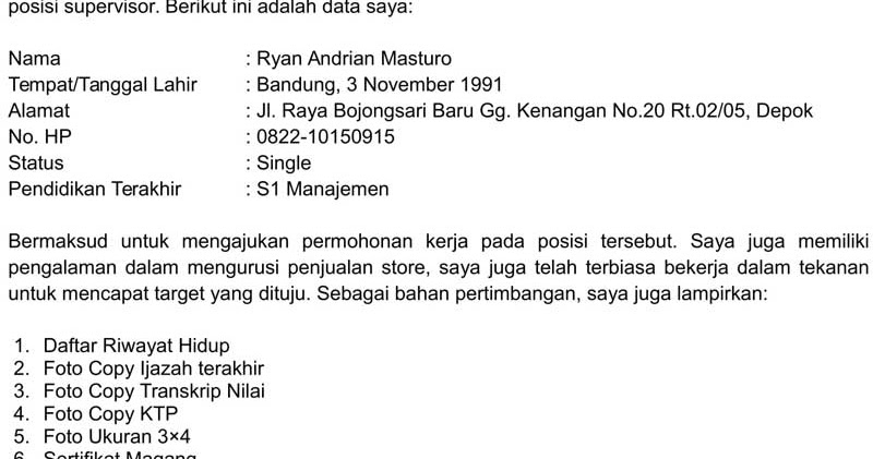 Contoh Surat Lamaran Kerja Alfamidi Tulis Tangan Contoh