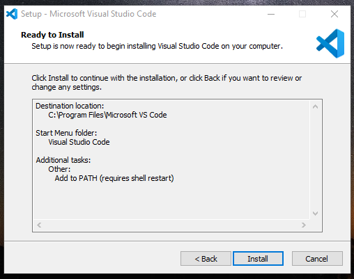 Konfirmasi proses instalasi Visual Studio Code
