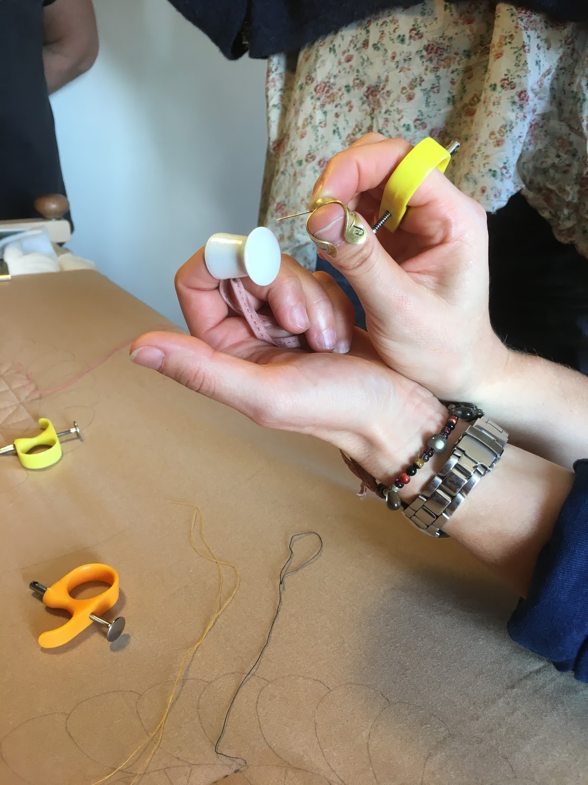 David's cottage down the hill. A traditional handquilting class.