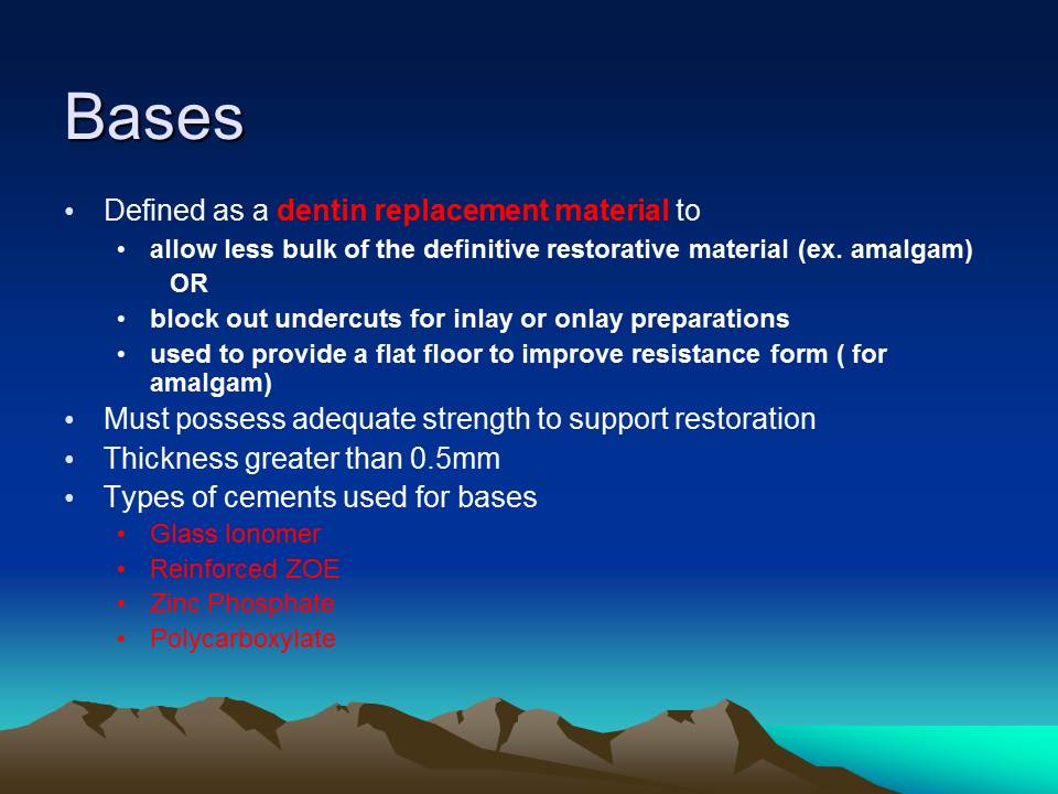 Dentistry Sealers, Liners and Bases