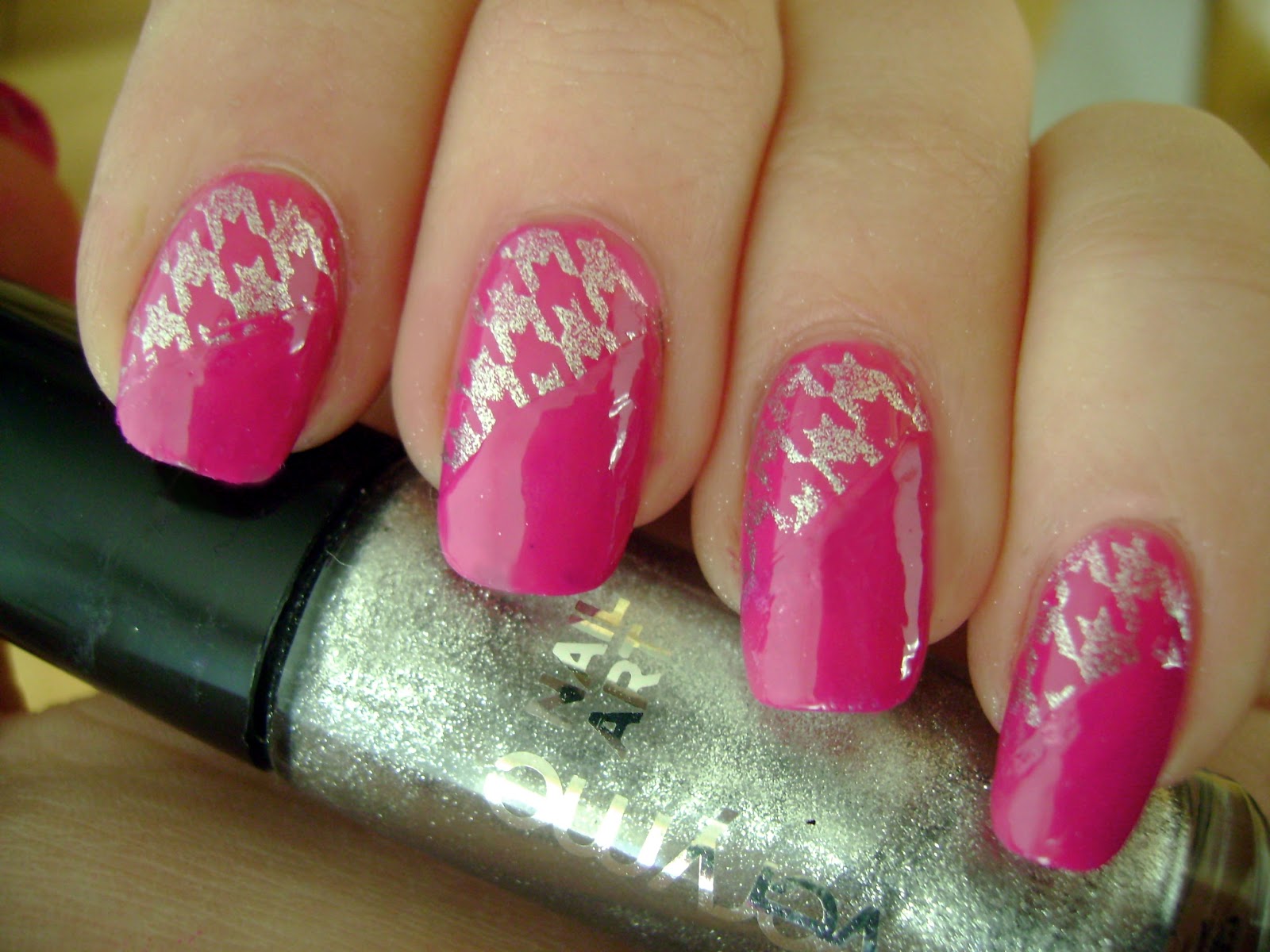 5. Pink and Silver Glitter Chevron Nails - wide 8