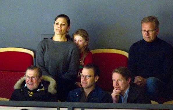 Crown Princess Victoria, Prince Daniel and Princess Estelle watched ice hockey match played between Brynäs and Oskarshamn
