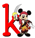 Alfabeto de Mickey Mouse en diferentes posturas y vestuarios k.