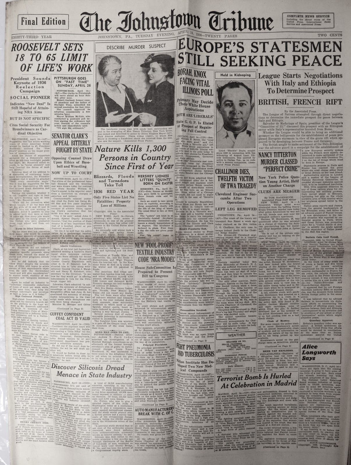 Old Johnstown Newspapers 14 April 1936 The Johnstown Tribune