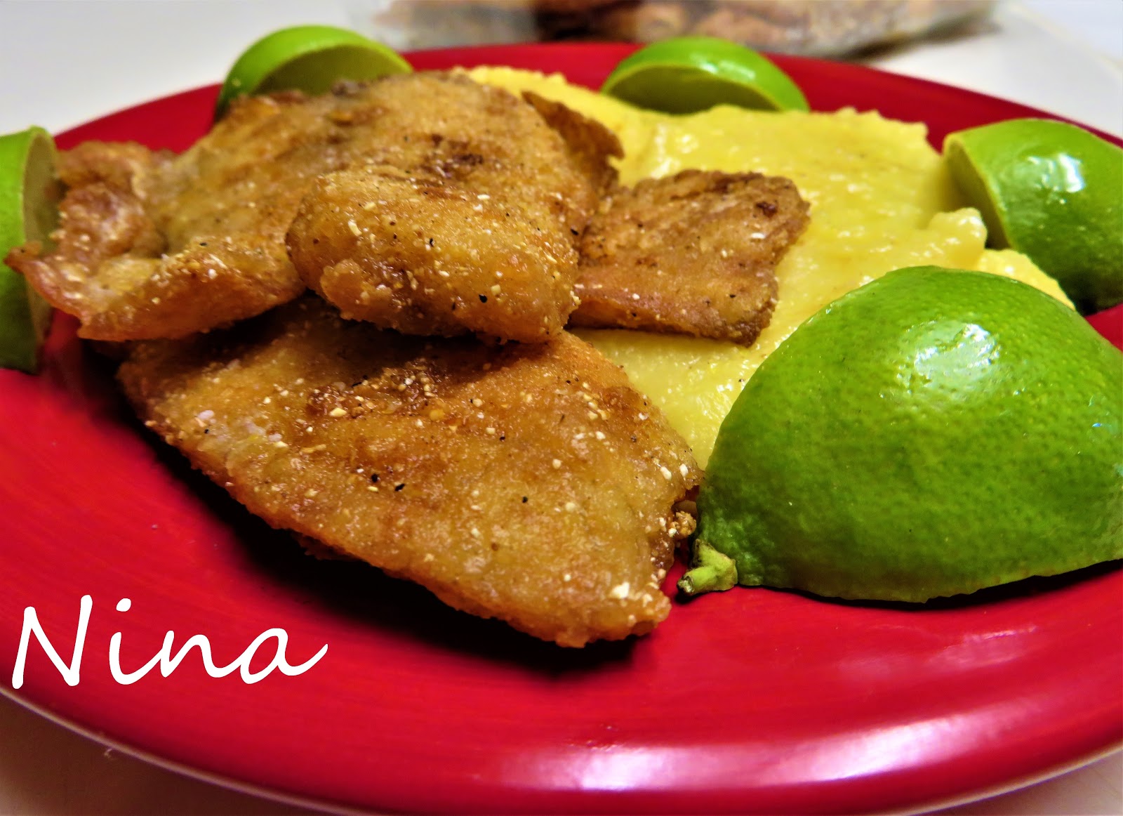 NINA'S RECIPES..... FRIED FISH WITH POLENTA AND GARLIC SAUCE (Peste
