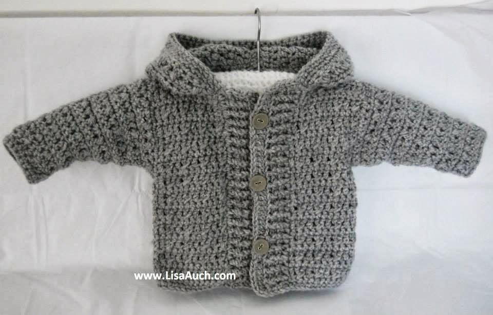 Crochet Baby Boy Cardigan pattern with hood (Easy Hooded Crochet Cardigan Pattern FREE) 3 sizes