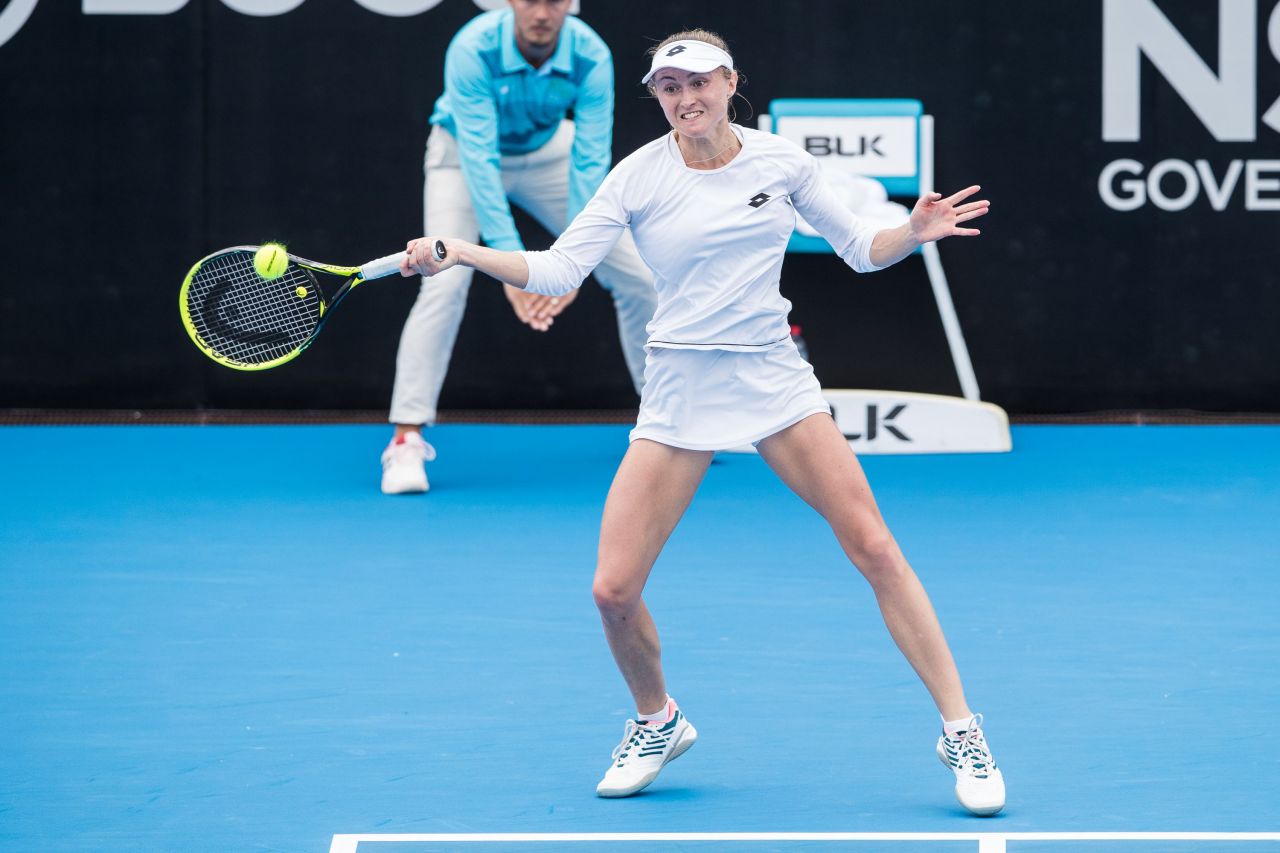 Aliaksandra Sasnovich in White Dress at 2019 Sydney International