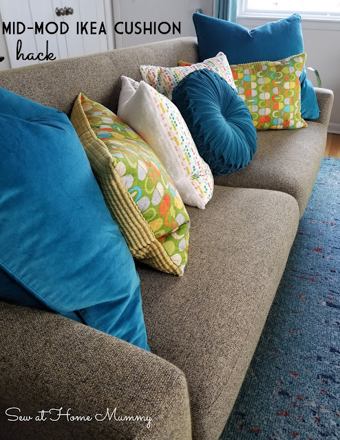 Mid century inspired IKEA hack - funky quilted couch cushions by Sew at Home Mummy