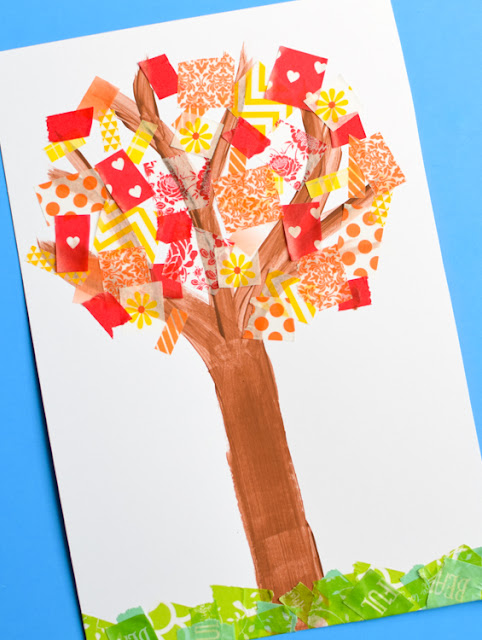 Washi Tape Fall Trees.  Fine motor autumn craft for preschool, kindergarten, or elementary.